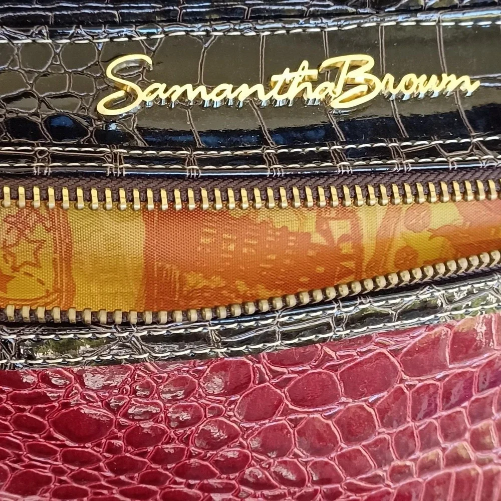 Samantha Brown Burgundy Black Croco Embossed Satchel Travel Bag Shoe Compartment